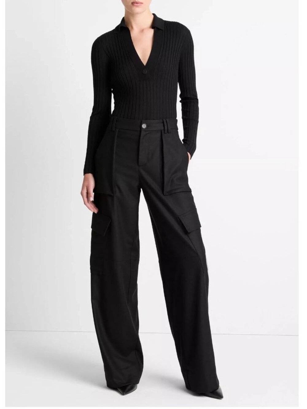 Vince Raver Flannel Wool Wide-leg Cargo Pants New